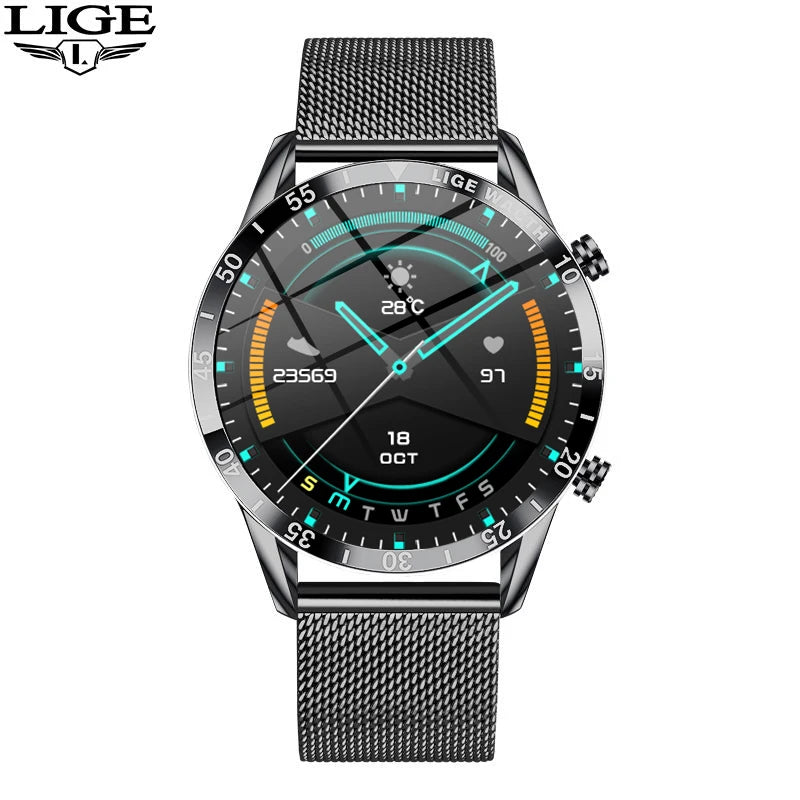 Luxury Full Circle Touch Screen Men Smart Watch Bluetooth Call Steel Band Waterproof Sports Fitness Watch For Android IOS
