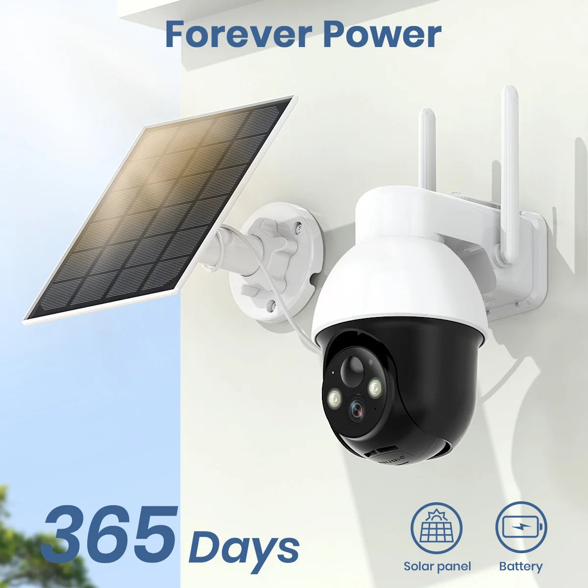 3MP PTZ Solar Security Camera 5000mAh Battery Wireless 2.4Ghz WIFI Camera PIR AI Detection 2-Way Audio Outdoor CCTV Camera