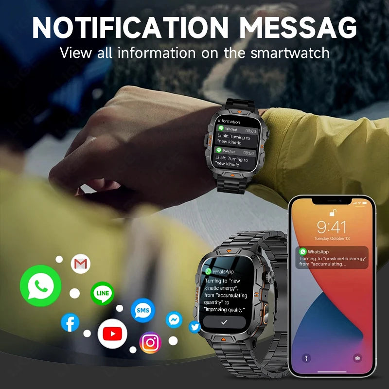 2025 For Xiaomi Outdoor Sports Smart Watch GPS trackr 5ATM Flashlight 1.96" HD Display Screen Bluetooth call Men Fitness Watches