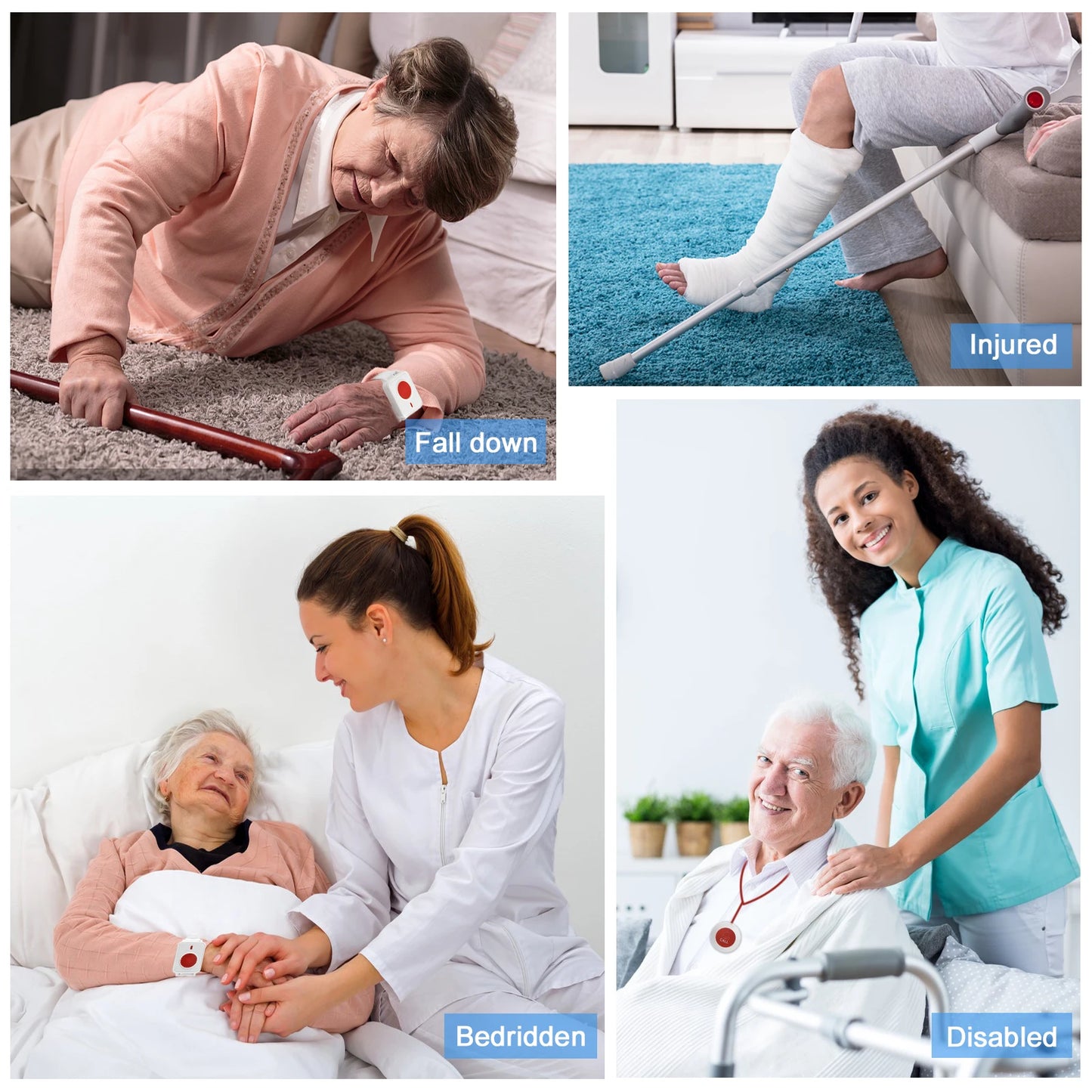 Wireless Caregiver Pager Life Alert System SOS Panic Call Button with Door Light for Seniors Disabled Elderly Home Hospital