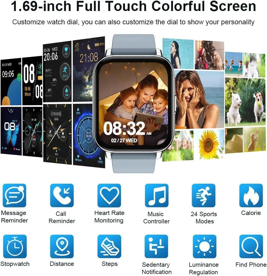 Smart Watch, Fitness Tracker 1.69" Touch Screen Smartwatch Fitness Watch Heart Rate Monitor/Pedometer/Sleep Monitor.