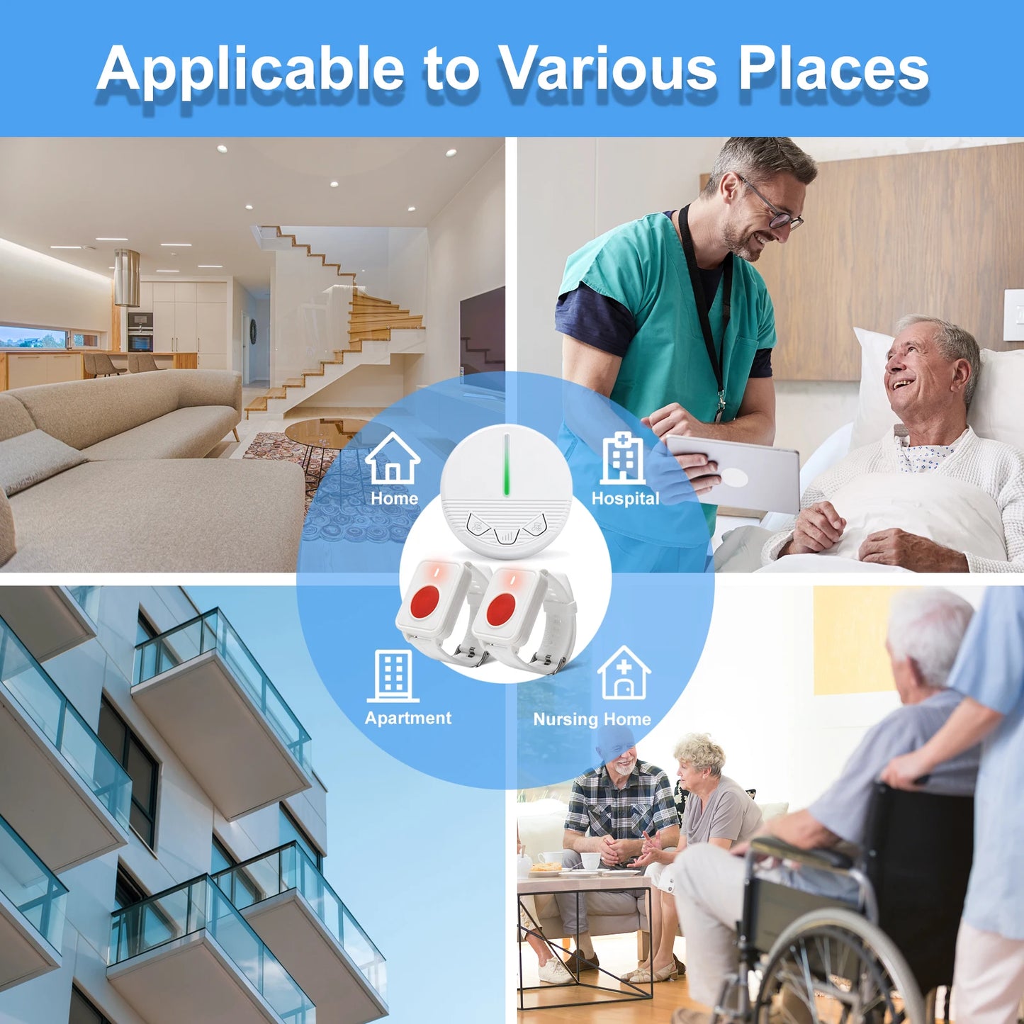 Wireless Caregiver Pager Life Alert System SOS Panic Call Button with Door Light for Seniors Disabled Elderly Home Hospital