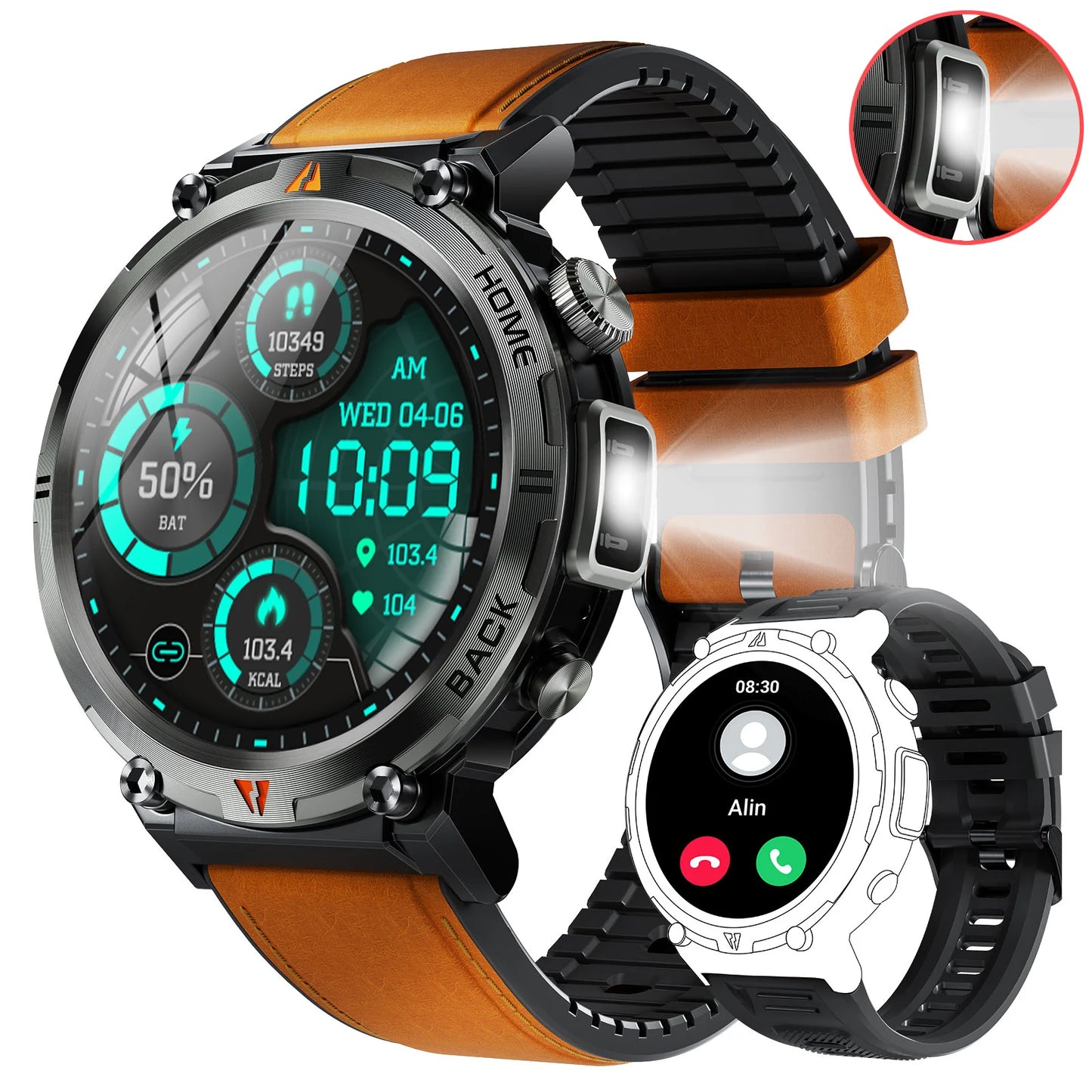 2025 New Bluetooth Call smartwatch for men Full Touch Screen With Health Monitor heart rate Flashlight Smart watch