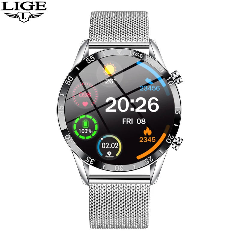 Luxury Full Circle Touch Screen Men Smart Watch Bluetooth Call Steel Band Waterproof Sports Fitness Watch For Android IOS