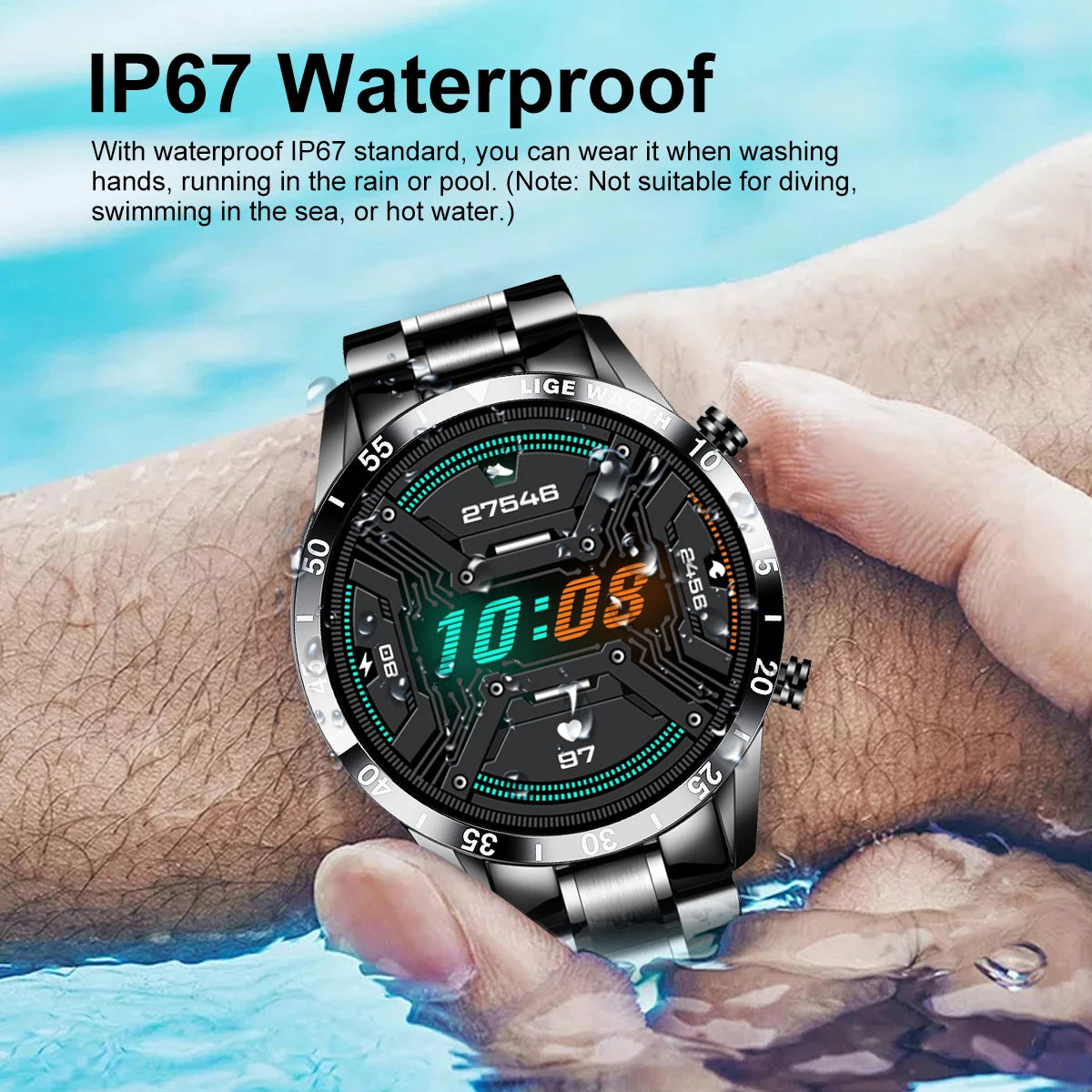 Luxury Full Circle Touch Screen Men Smart Watch Bluetooth Call Steel Band Waterproof Sports Fitness Watch For Android IOS
