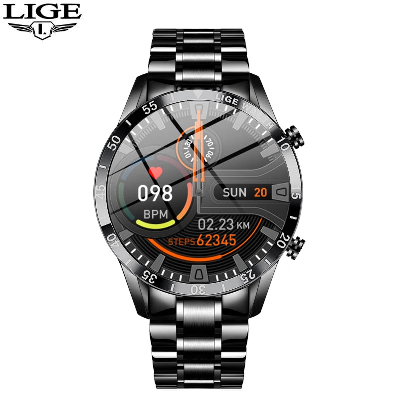 Luxury Full Circle Touch Screen Men Smart Watch Bluetooth Call Steel Band Waterproof Sports Fitness Watch For Android IOS