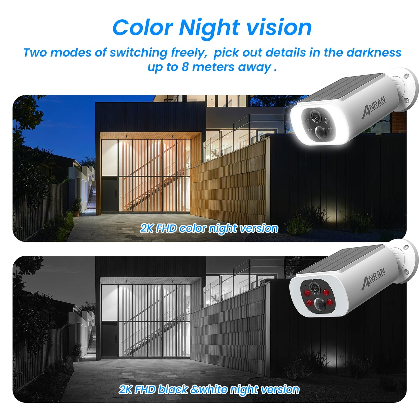 ANRAN 2K Solar Camera 4PCS Home Security Cameras Set 2.4G Wireless WIFI Camera Built-in Battery,Floodlight,Color Night Vision