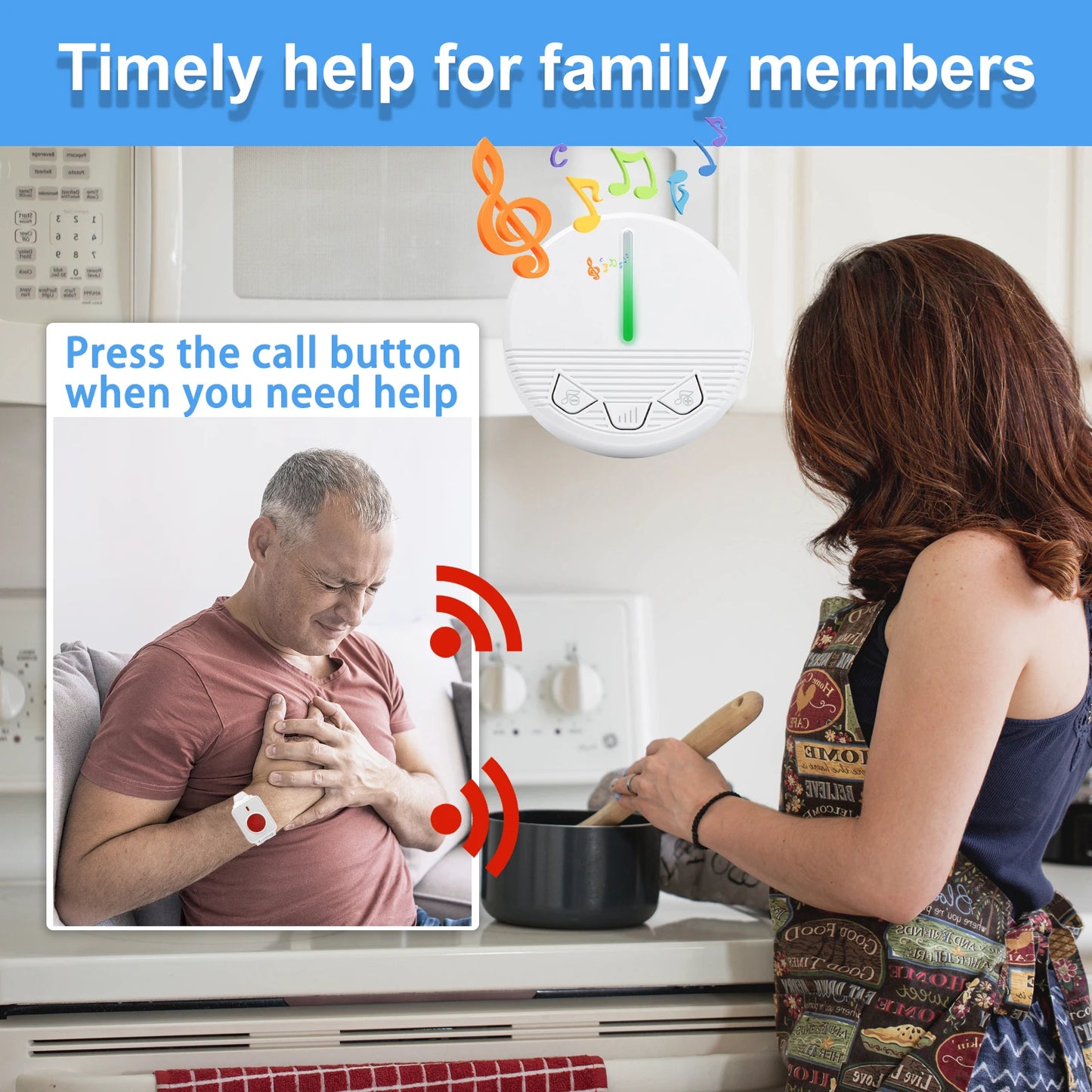 Wireless Caregiver Pager Life Alert System SOS Panic Call Button with Door Light for Seniors Disabled Elderly Home Hospital