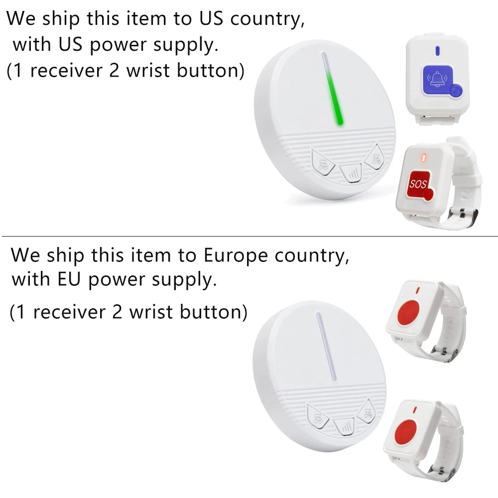 Wireless Caregiver Pager Life Alert System SOS Panic Call Button with Door Light for Seniors Disabled Elderly Home Hospital