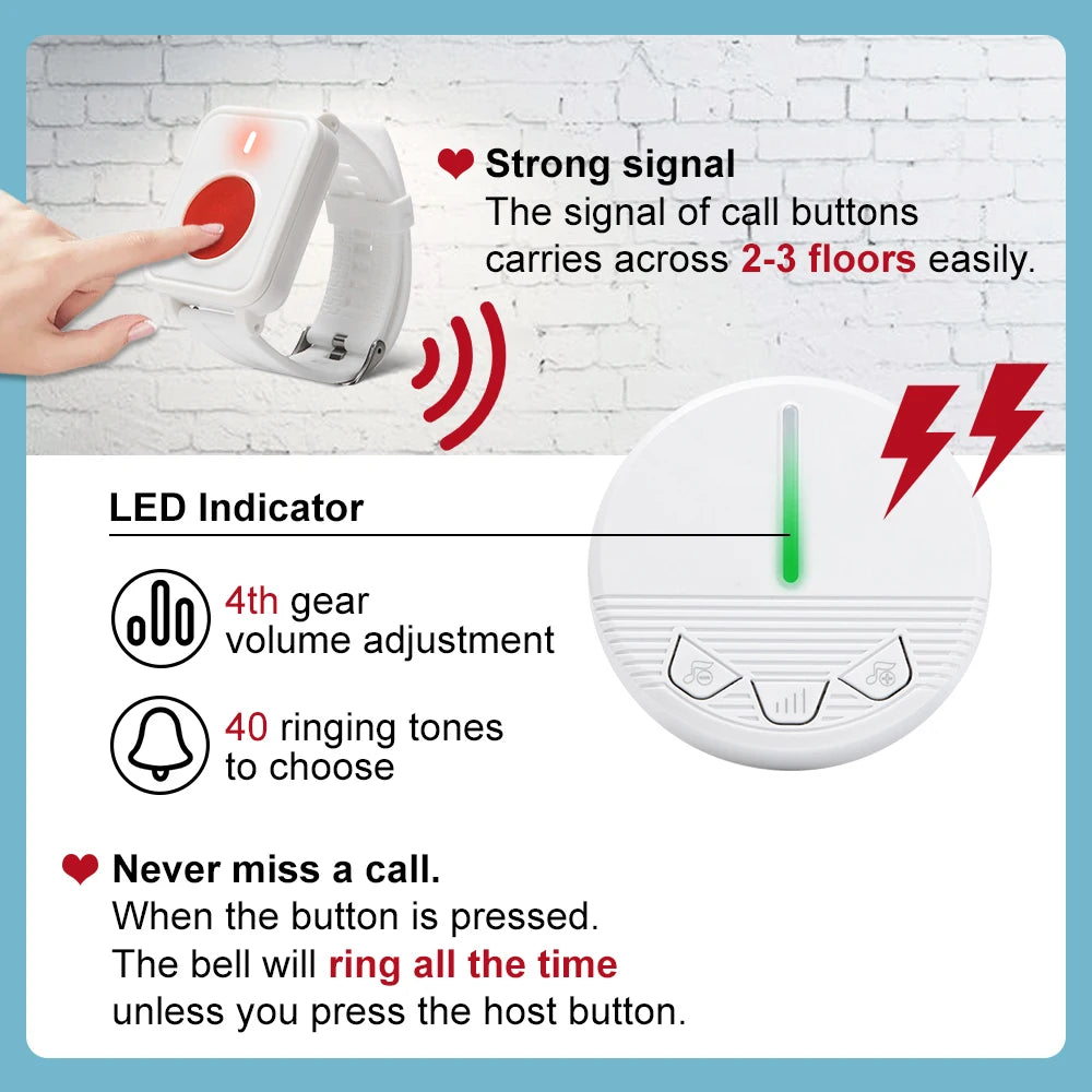 Wireless Caregiver Pager Life Alert System SOS Panic Call Button with Door Light for Seniors Disabled Elderly Home Hospital